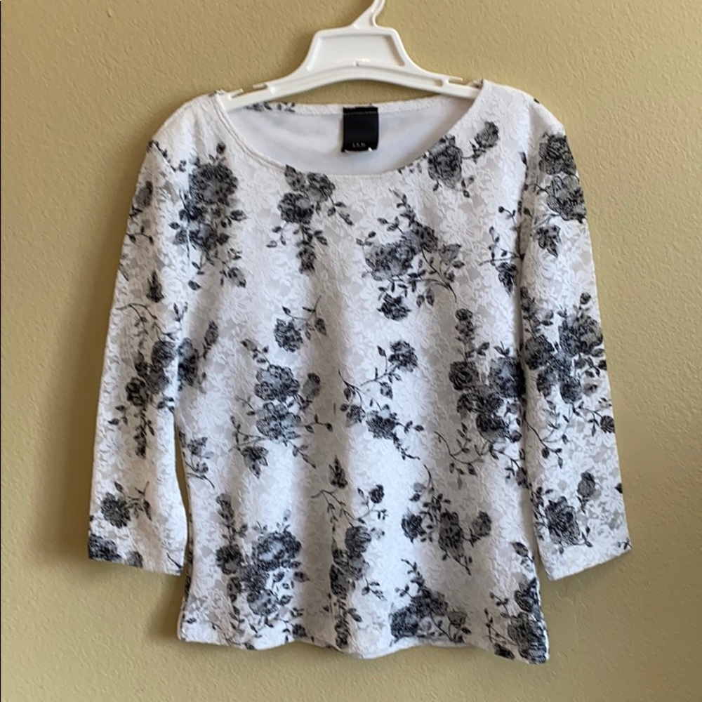 J. T. B. Petite white shirt with black flowers